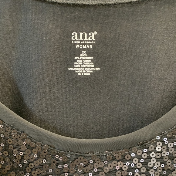 NWT ANA Black Sequin Front Sleeveless Top 2X Shell - Picture 3 of 3
